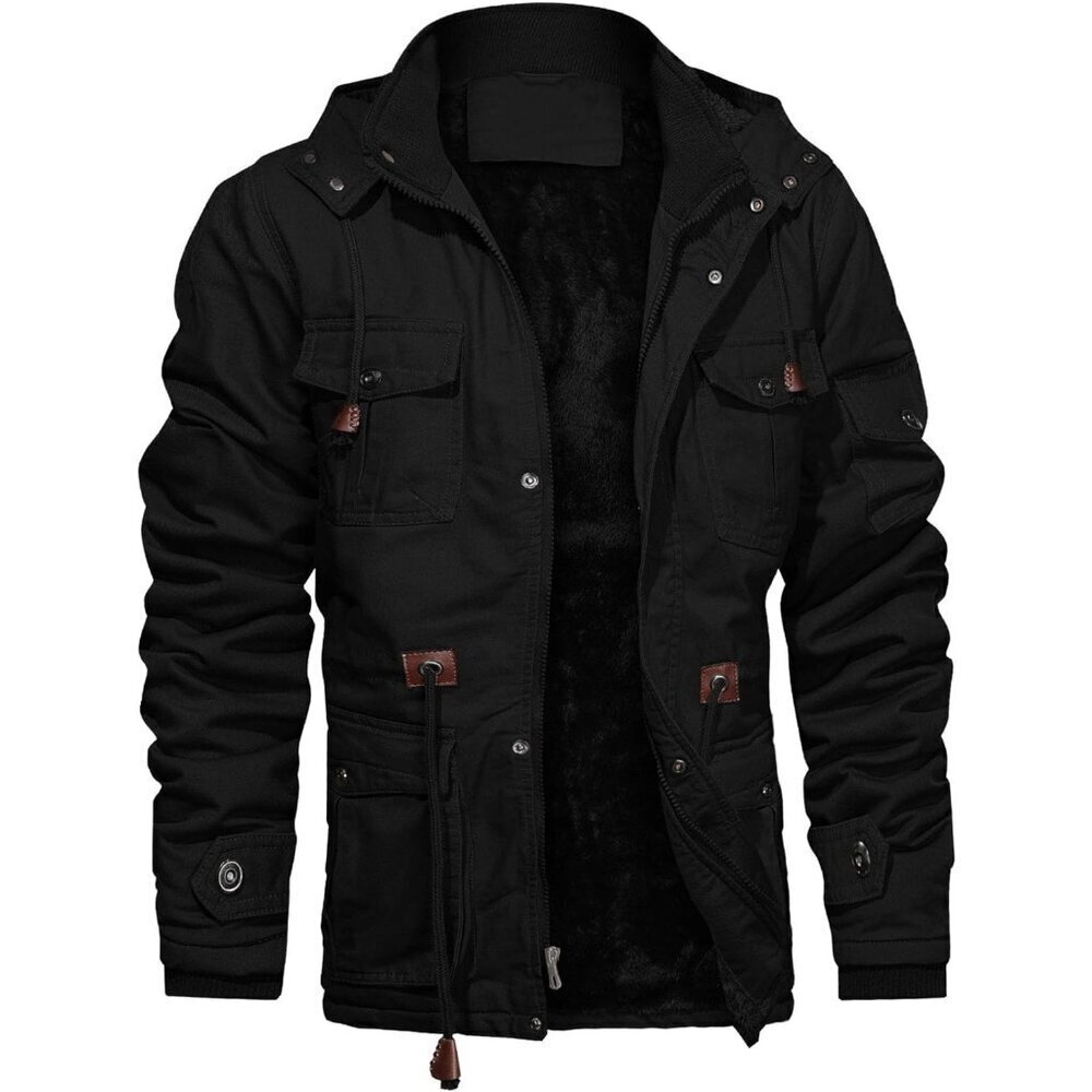 Men's Thick Winter Jackets with Hood Fleece Lining Cotton Military Jackets Work